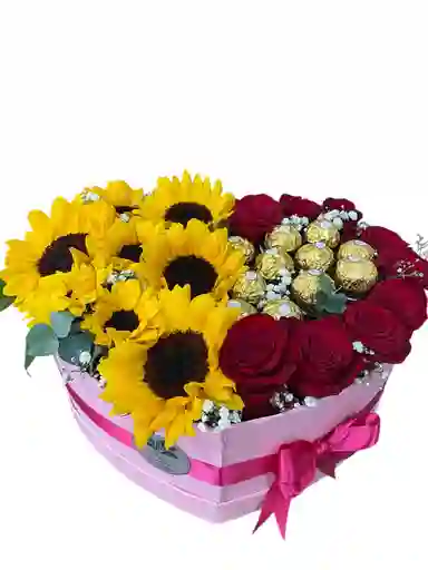 Corazon Con Rosas Girasoles Y Ferreros