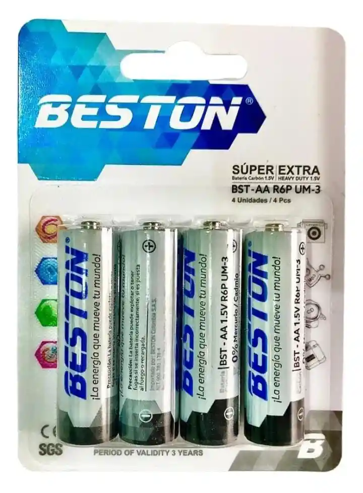 Pilas Aa Baterías Cilíndricas Carbón Pack X4 Unidades 1.5v