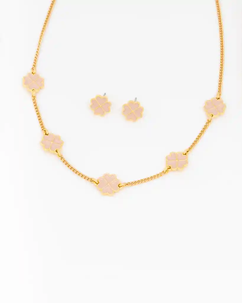 Set Collar Made Of Luck + Aretes Trebol Avemaría X Ters