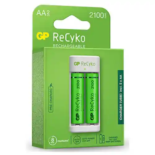 ⭐cargador Usb Gp Recyko, E211 Con 2 Pilas Aa De 2100mah⭐