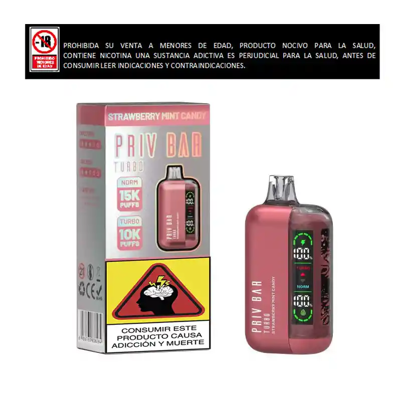 Vapeador Priv Bar 15.000 Puffs Strawberry Mint Candy