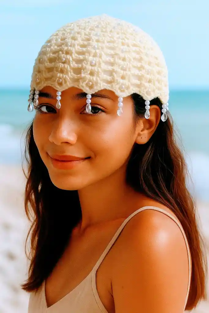 Gorro Tejido Para La Playa Perla Caribe