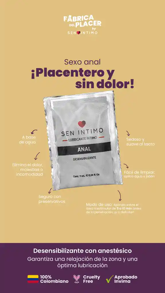 Lubricante Intimo Anal Desensibilizante 7 Ml Sen Intimo