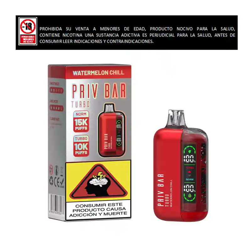 Vapeador Priv Bar 15.000 Puffs Watermelon Chill