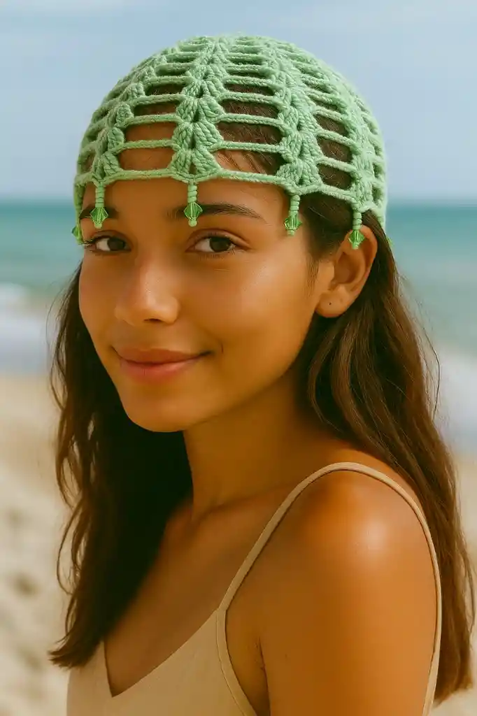 Gorro Tejido Para La Playa Esmeralda De Mar