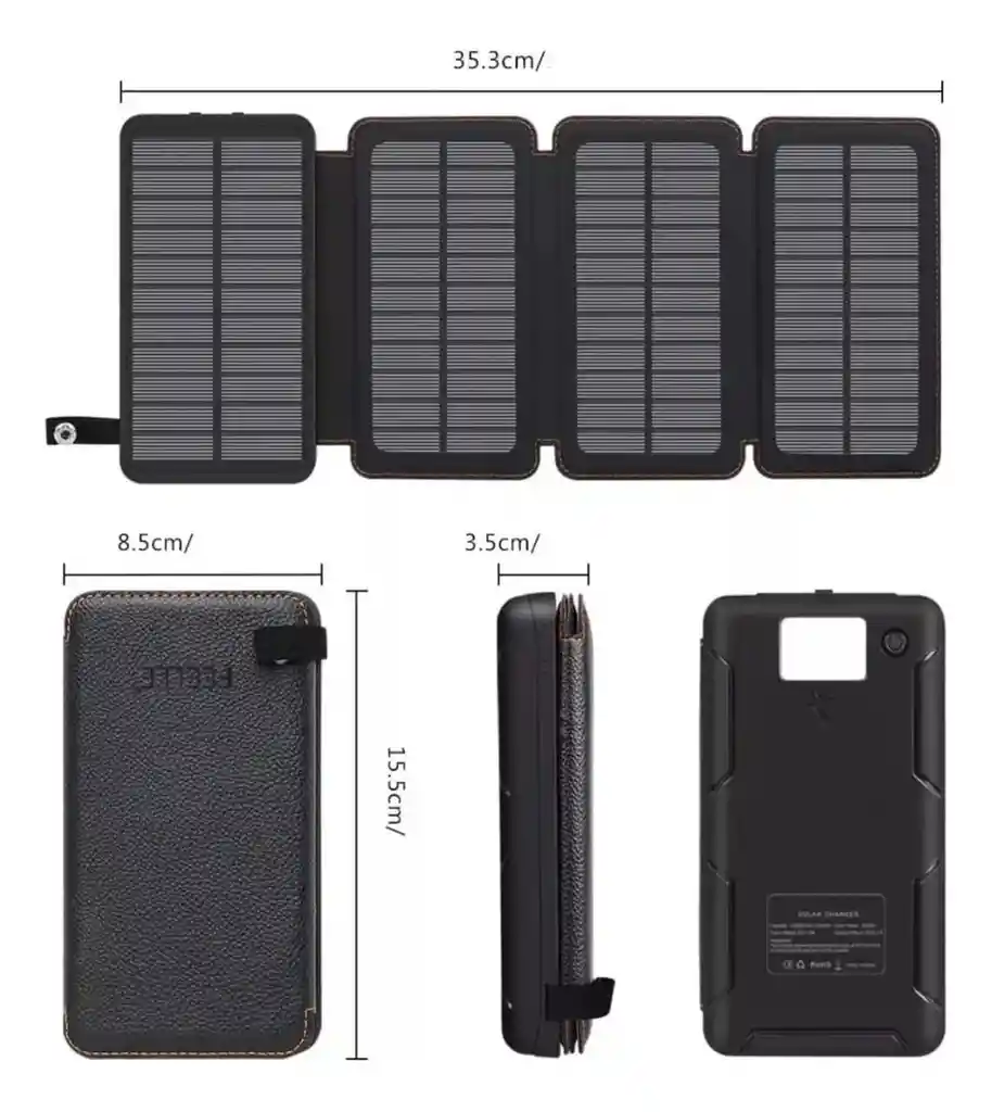 Power Bank Solar 4 Paneles Cargador De Batería Portátil 20000mah 2 Usb