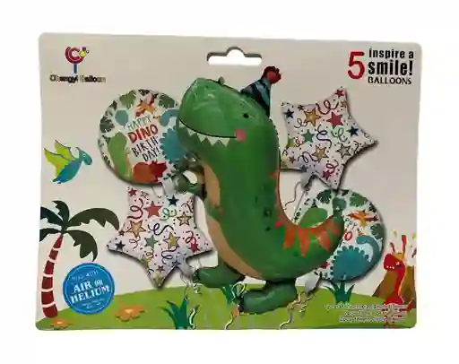 Bouquet Kit De Globos De Dinosaurio Bebe X5 Piezas