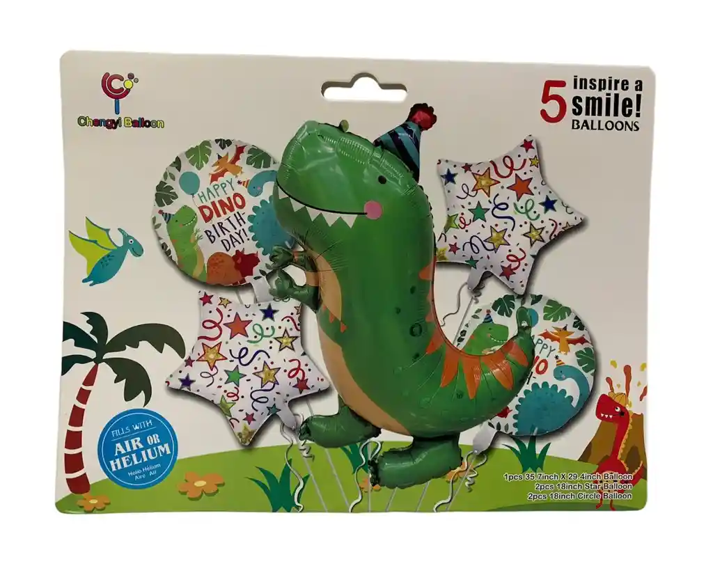 Bouquet Kit De Globos De Dinosaurio Bebe X5 Piezas