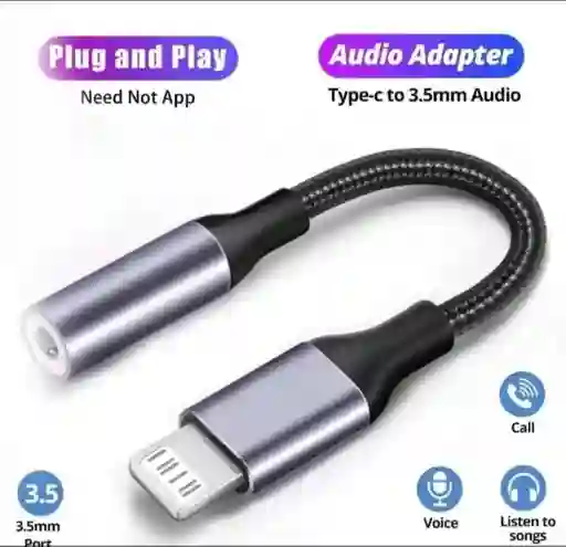 Adaptador Iphone Lightning A Jack 3.5mm En L | Audio + Mic Compatible