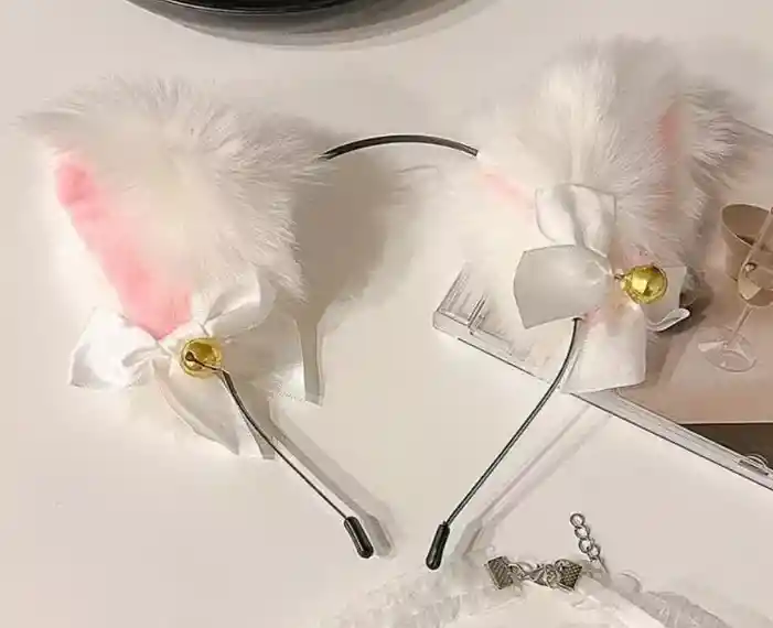 Diadema Orejas Peludas Blancas De Peluche Disfraz Gato