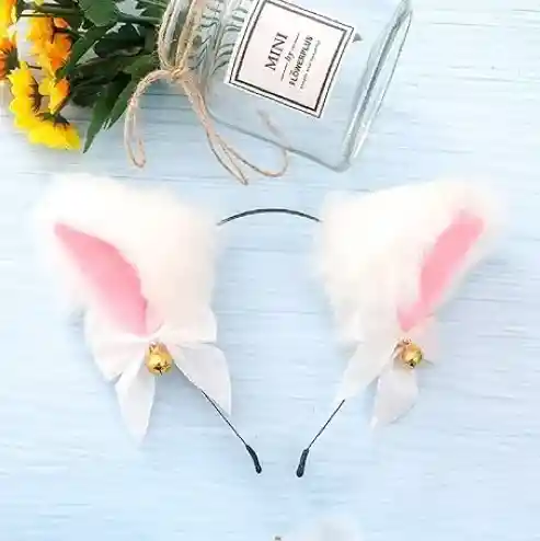 Diadema Orejas Peludas Blancas De Peluche Disfraz Gato
