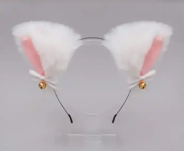 Diadema Orejas Peludas Blancas De Peluche Disfraz Gato