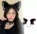 Diadema Orejas Peludas Negras De Peluche Disfraz Gato