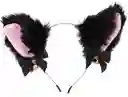 Diadema Orejas Peludas Negras De Peluche Disfraz Gato