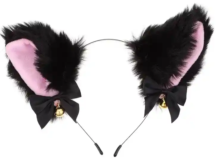 Diadema Orejas Peludas Negras De Peluche Disfraz Gato