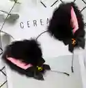 Diadema Orejas Peludas Negras De Peluche Disfraz Gato