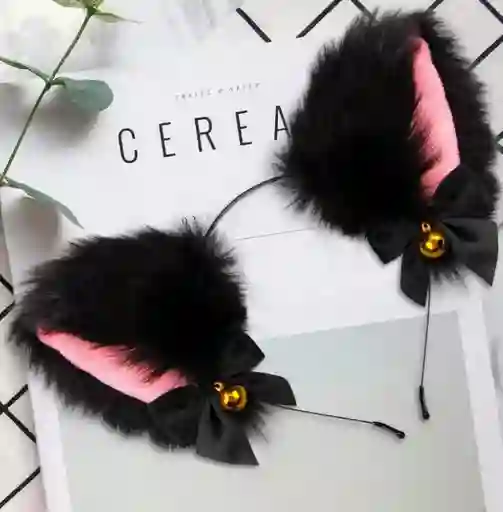 Diadema Orejas Peludas Negras De Peluche Disfraz Gato