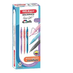 Boligrafo Esfero Punta Fina Retractil Colores Pastel Recargable Tinta Negra Offi Esco