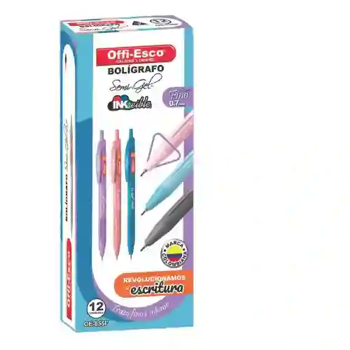 Boligrafo Esfero Punta Fina Retractil Colores Pastel Recargable Tinta Negra Offi Esco