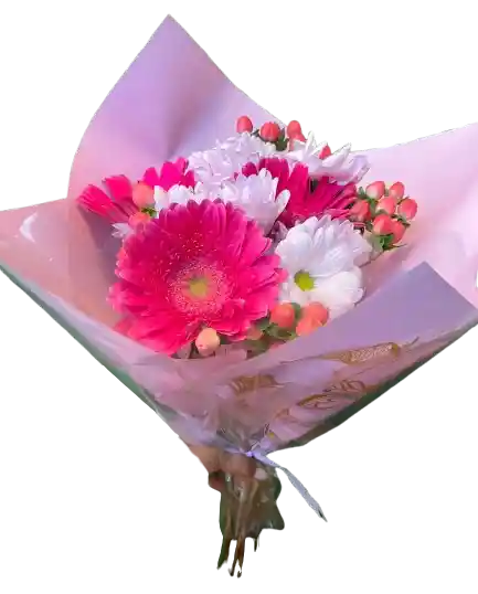 💐 Bouquet Rosado Con Gerberas Y Margaritas
