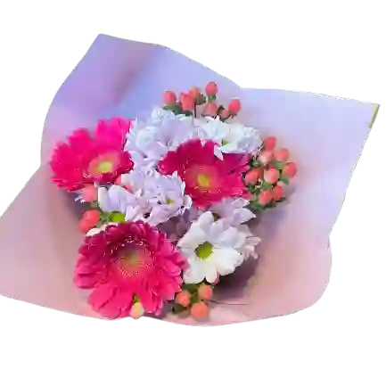 💐 Bouquet Rosado Con Gerberas Y Margaritas