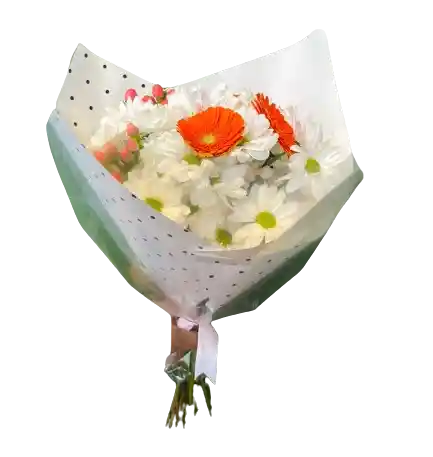 🌼 Bouquet Gerberas Naranjas Y Margaritas Blancas