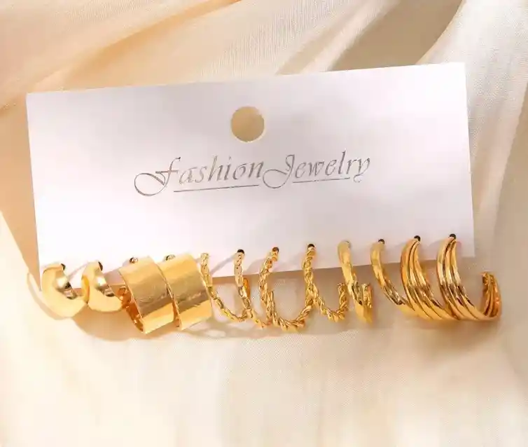 Aretes 6 Pares De Zarcillos Candongas Dorados