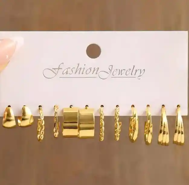 Aretes 6 Pares De Zarcillos Candongas Dorados