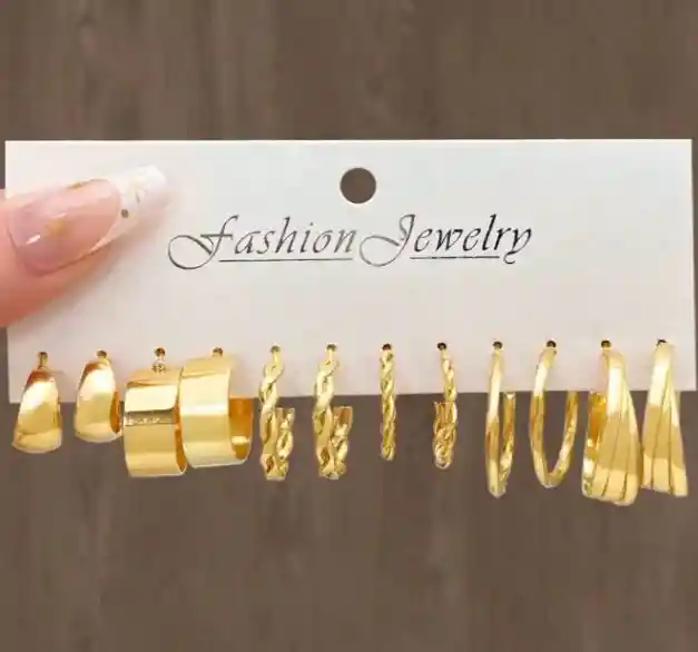 Aretes 6 Pares De Zarcillos Candongas Dorados