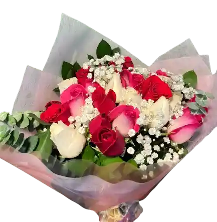 🌹 Bouquet Rosas Tricolor Con Detalles Románticos