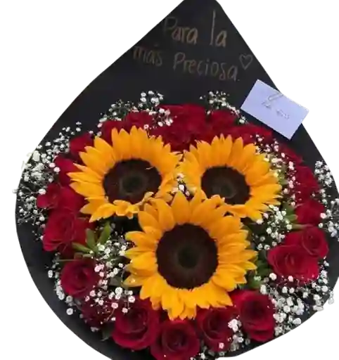 🌻❤️ Bouquet Girasoles Rosas Rojas