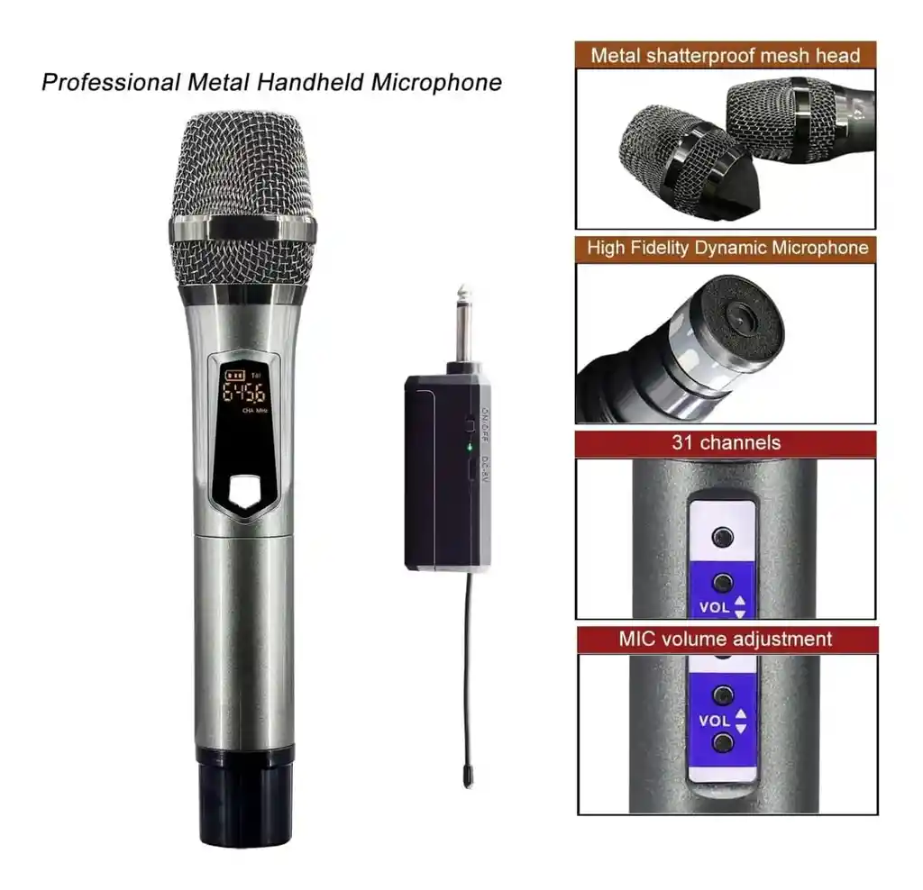 Microfono Inalambrico Bidireccional Con Regulador De Volumen
