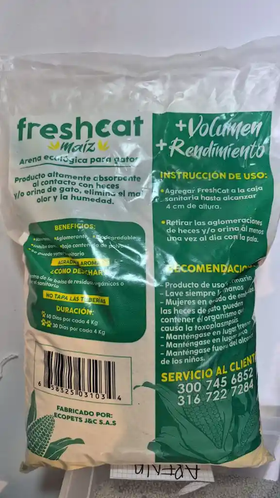 Arena De Maíz Fresh Cat 4 Kg - Ecológica
