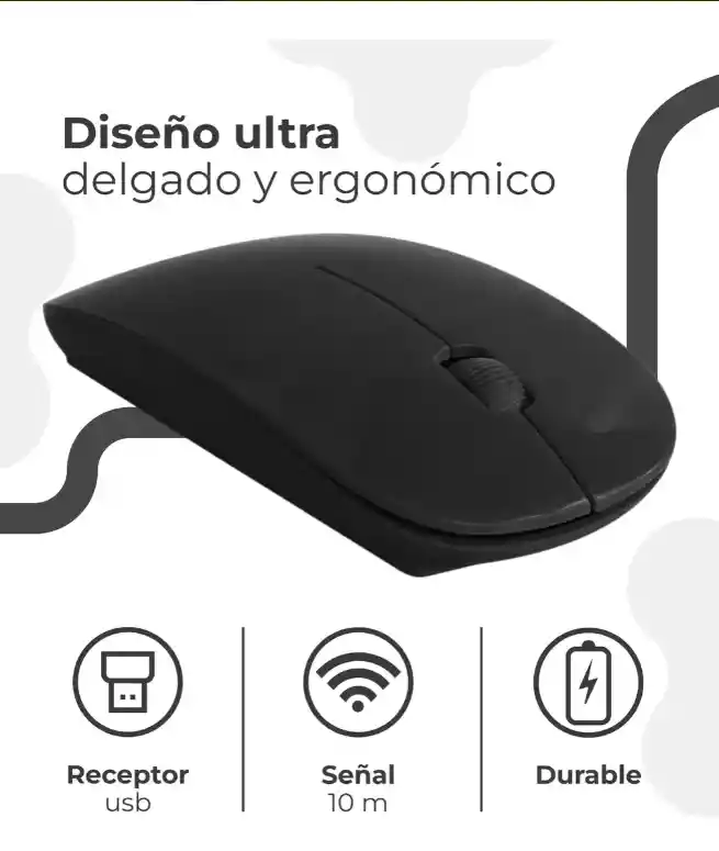 Mouse Inalámbrico Plano Negro