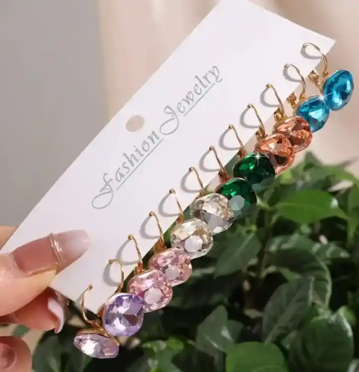 Aretes 6 Pares De Aretes Zarcillos Candongas En Cristal
