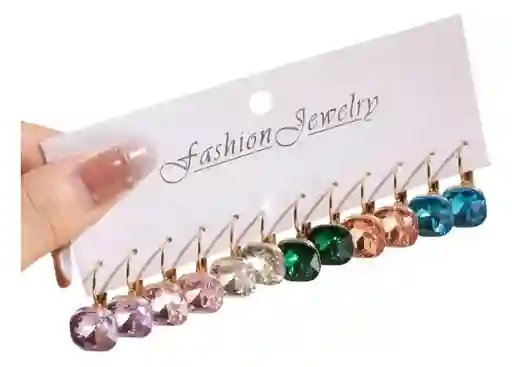 Aretes 6 Pares De Aretes Zarcillos Candongas En Cristal