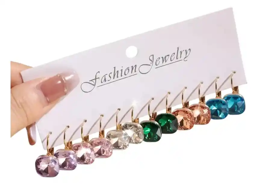 Aretes 6 Pares De Aretes Zarcillos Candongas En Cristal
