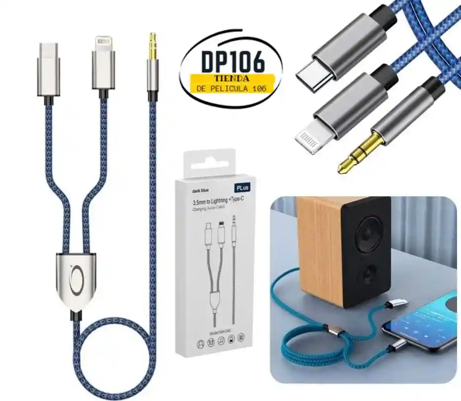 Cable De Audio 2 En 1 Lighting / Tipo C / Plug