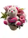 Balde De Rosas Y Peluche "te Amo"