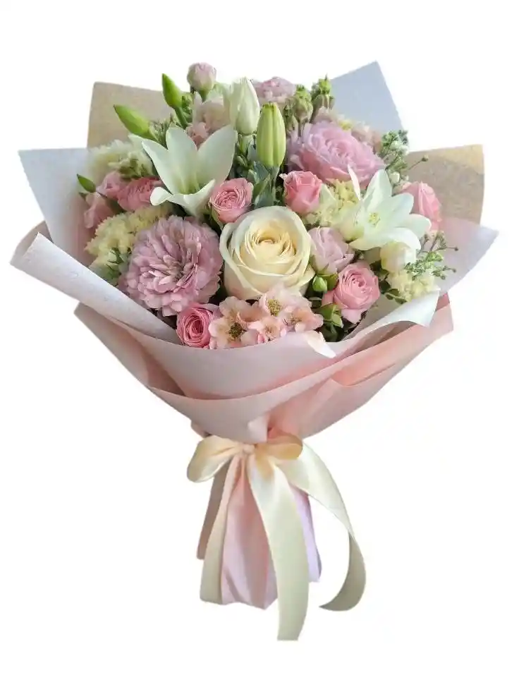 Bouquet Lirios, Rosas, Astromelias Y Follajes