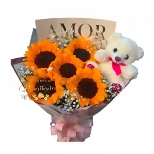 Bouquet De Girasoles Y Peluche