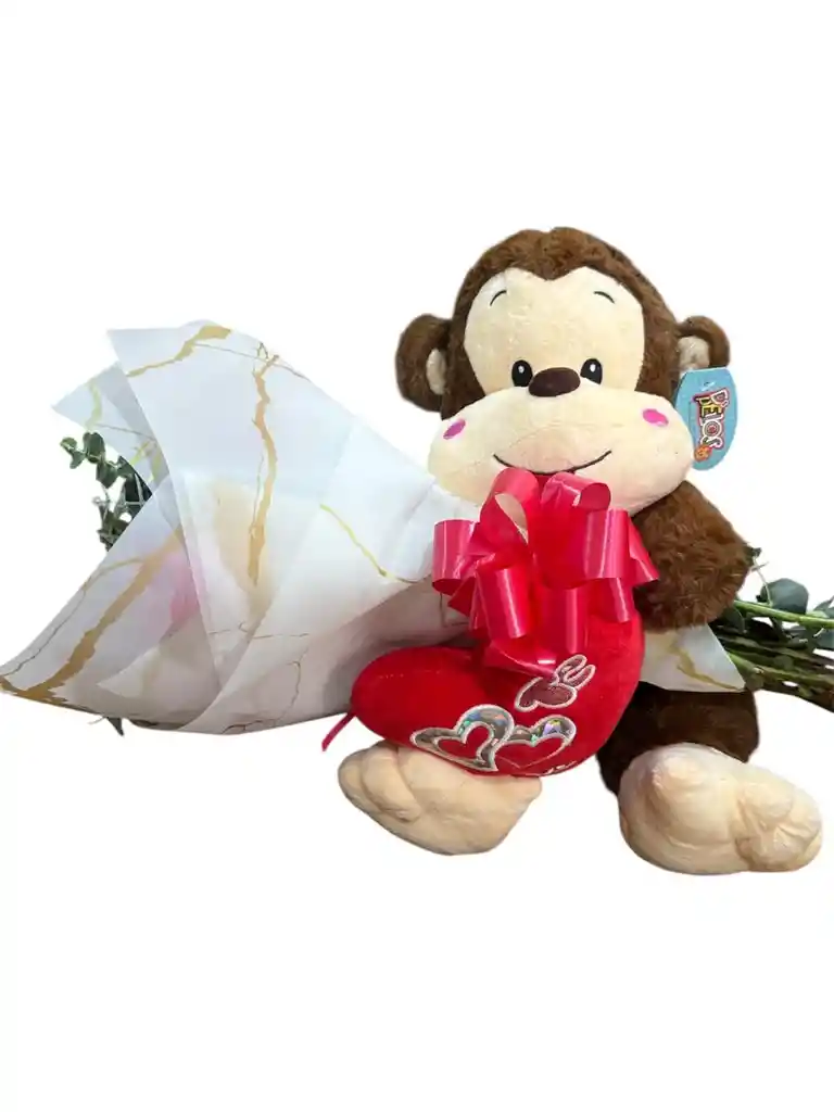 Bouquet De Rosas Y Peluche De Mono