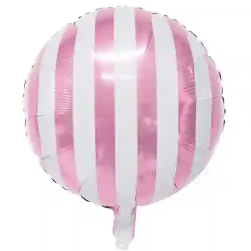 Globo Metalizado Redondo Rayas Blancas Y Rosado 18" 46 Cm