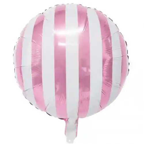 Globo Metalizado Redondo Rayas Blancas Y Rosado 18" 46 Cm