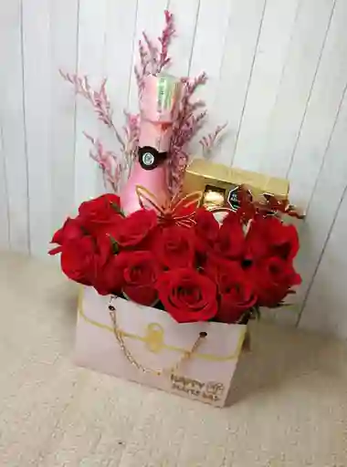 Caja Rosas Y Vino