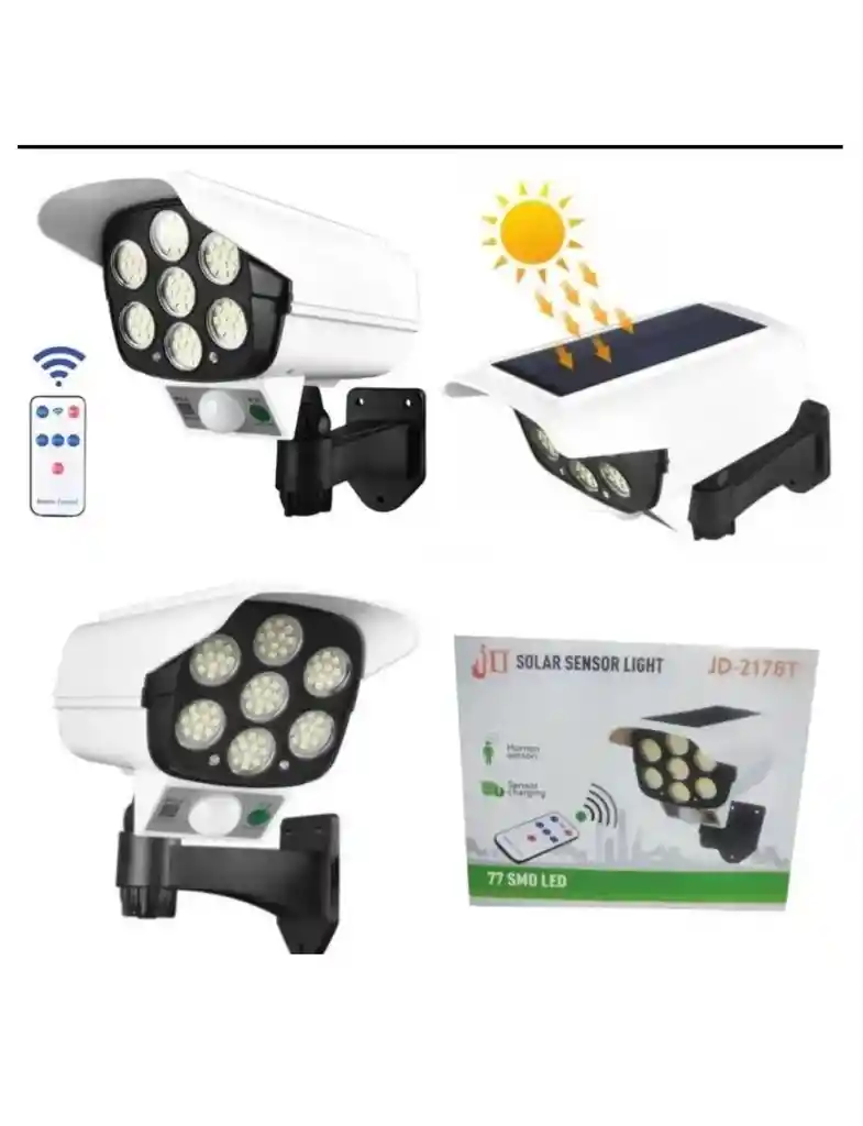 Lámpara Led Panel Solar Y Sensor De Movimiento Tipo Cámara