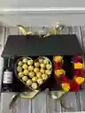 Caja Estuche Pequeño I ❤️ U Con Rosas, Ferreros Y Vino Mini 187 Ml
