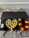 Caja Estuche Pequeño I ❤️ U Con Rosas, Ferreros Y Vino Mini 187 Ml