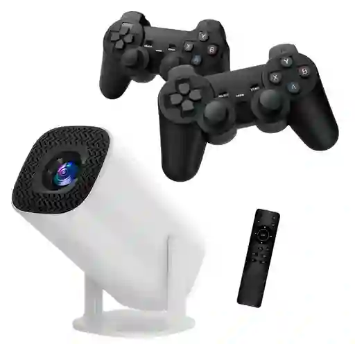 Proyector Gamer Juegos Con 2 Mandos A Distancia Inalámbricos