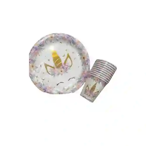 Juego Plato Y Vaso Unicornio